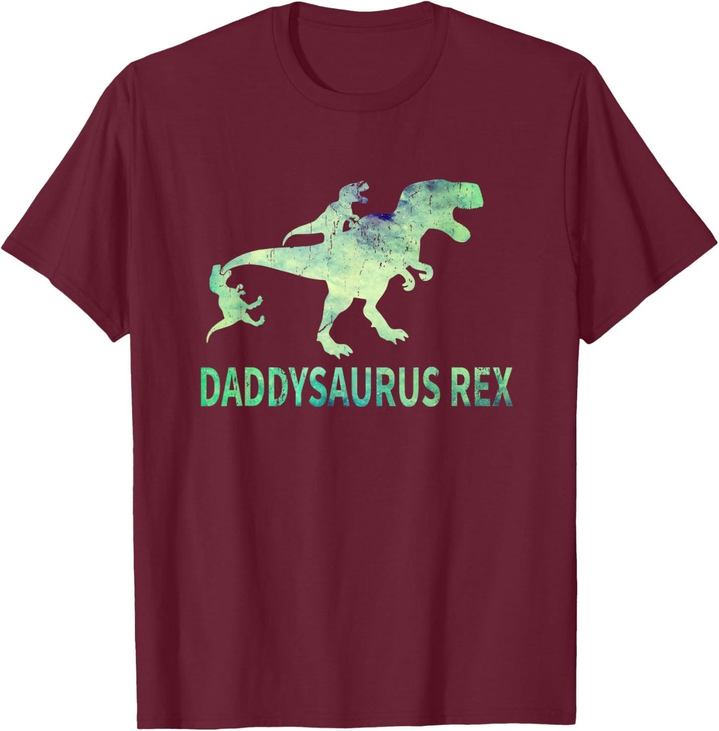 Daddysaurus T Rex Dinosaur Daddy Saurus Dad 2 Two Kids Dino T-Shirt - T-Shirt | Maroon
