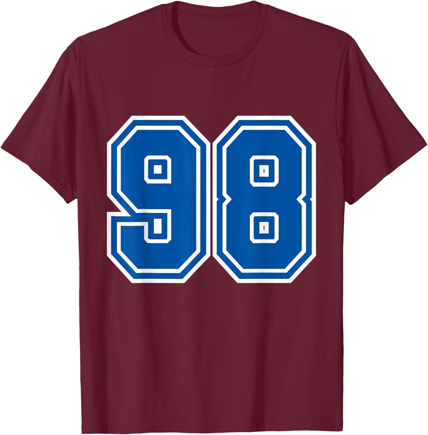 Blue Sports Team Number #98 T-Shirt - T-Shirt | Maroon