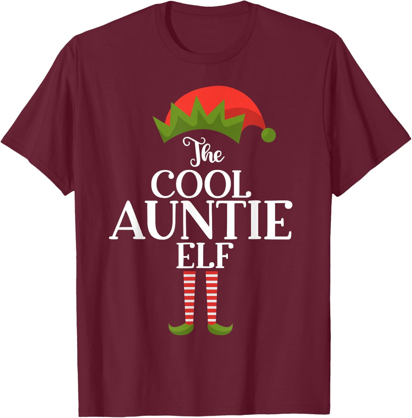 The Cool Auntie Elf Xmas Funny Family Matching Christmas T-Shirt - T-Shirt | Maroon
