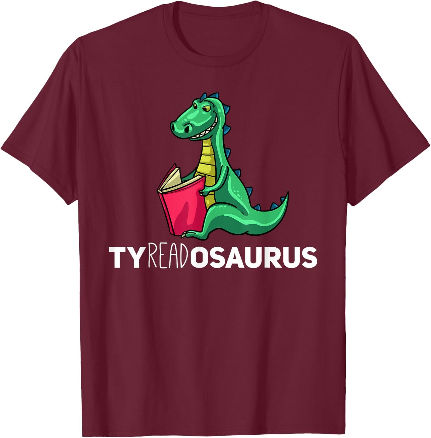Teachersaurus Dinosaur Gift Reading Book Reader T-Shirt - T-Shirt | Maroon