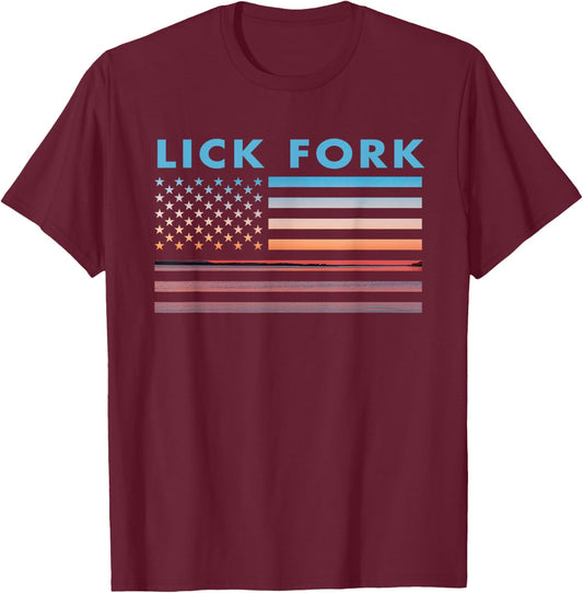 Vintage Sunset American Flag Lick Fork, Kentucky T-Shirt - T-Shirt | Maroon