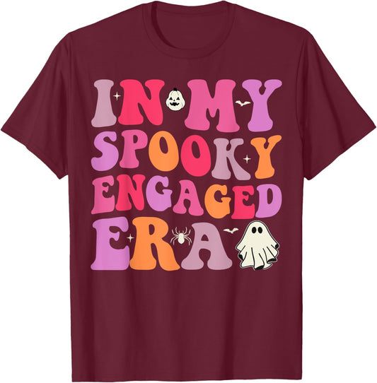 In My Spooky Engaged Era Halloween Bride Girl Bachelorette T-Shirt - T-Shirt | Maroon