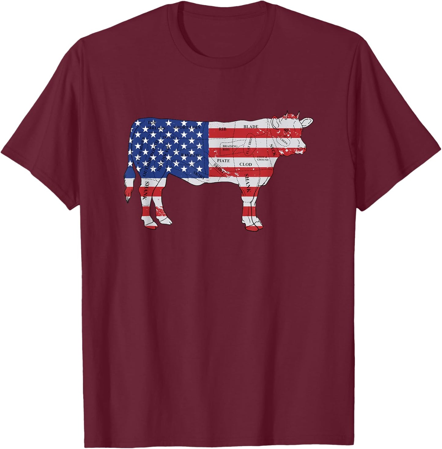 American USA Flag BBQ - American Butcher - American Beef T-Shirt - T-Shirt | Maroon