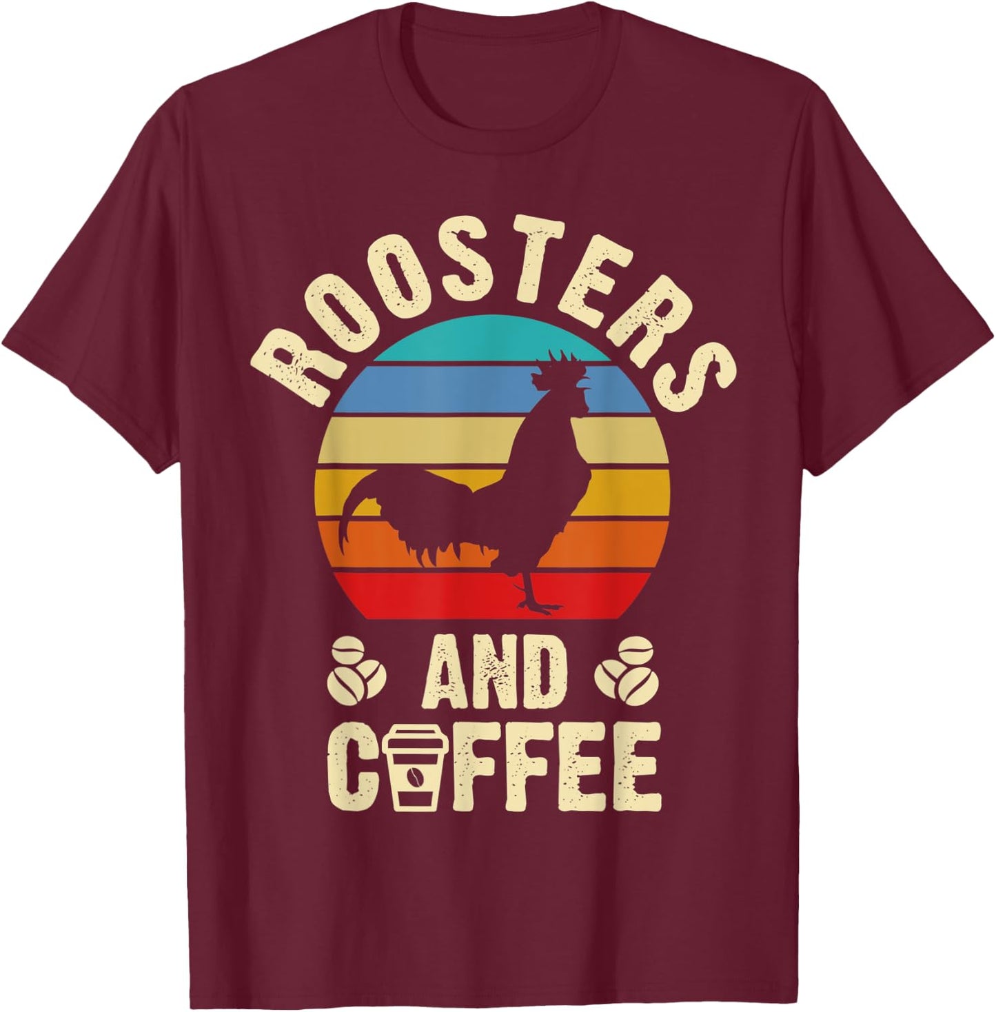 I like Roosters & Coffee Funny vintage Pet theme lover gift T-Shirt - T-Shirt | Maroon