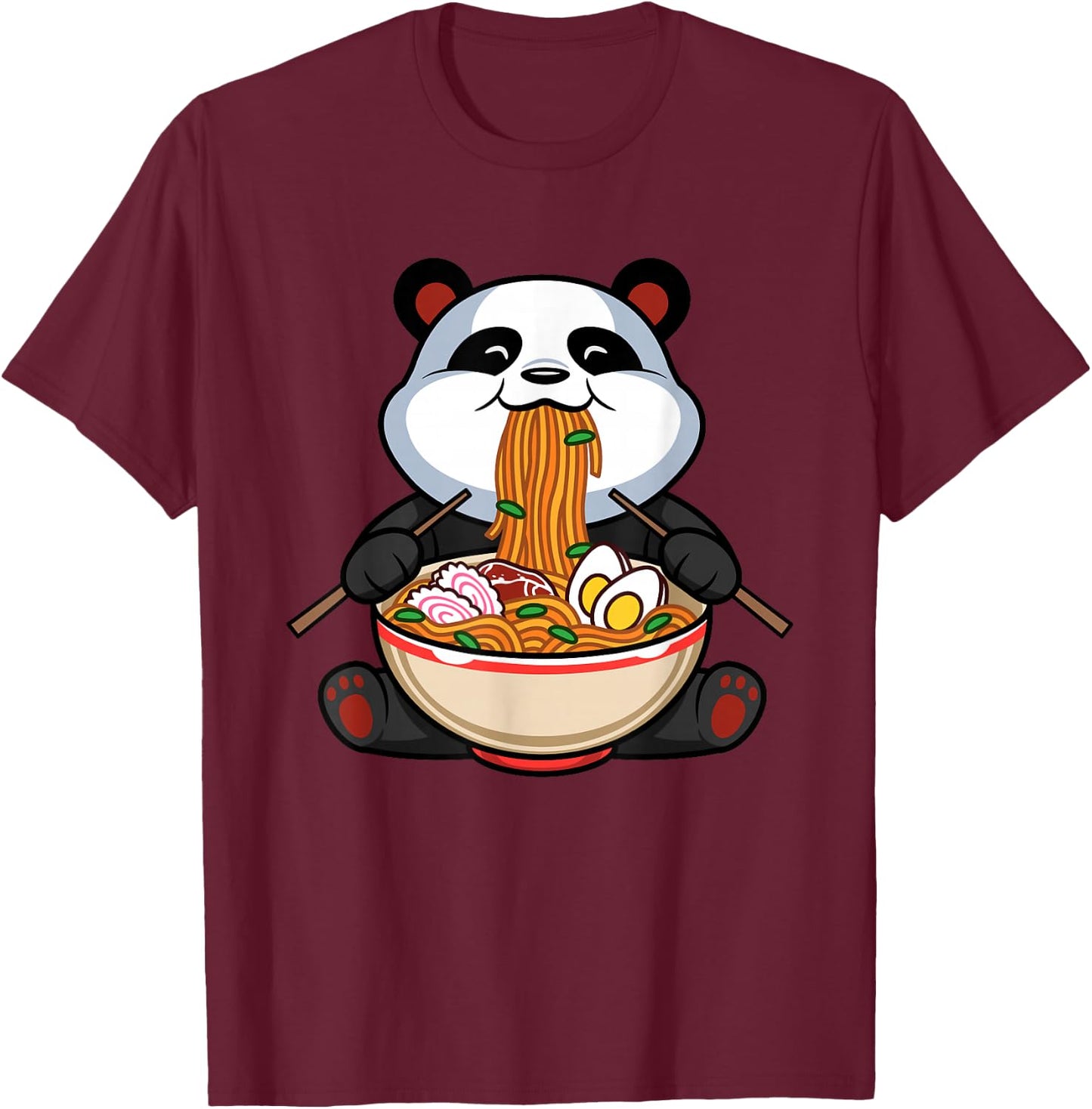 Funny Cute Kawaii Panda Ramen Noodles Japanese Anime Gift T-Shirt - T-Shirt | Maroon
