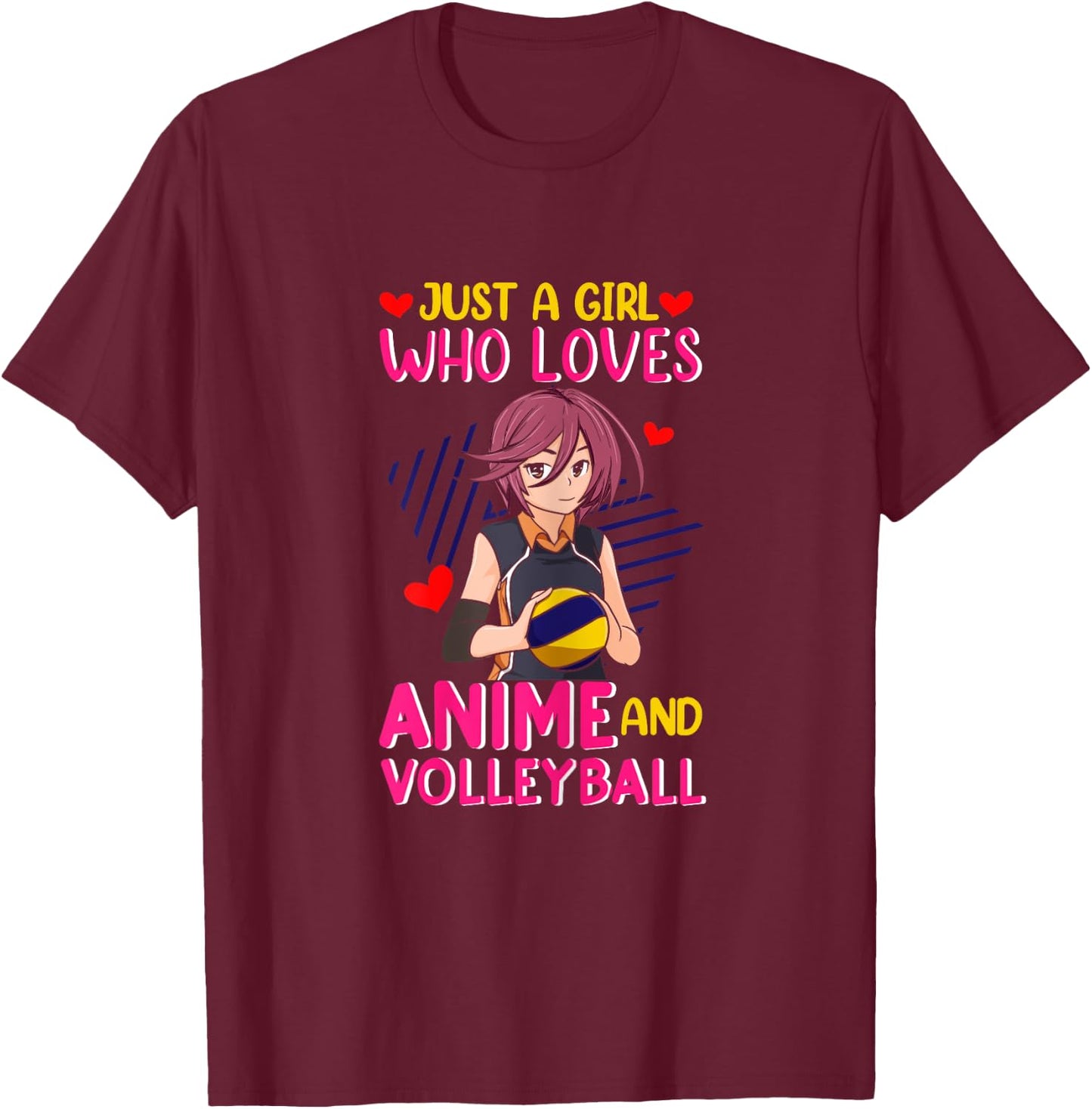 Just A Girl Who Loves Anime and Volleyball - Kawaii T-Shirt - T-Shirt | Maroon