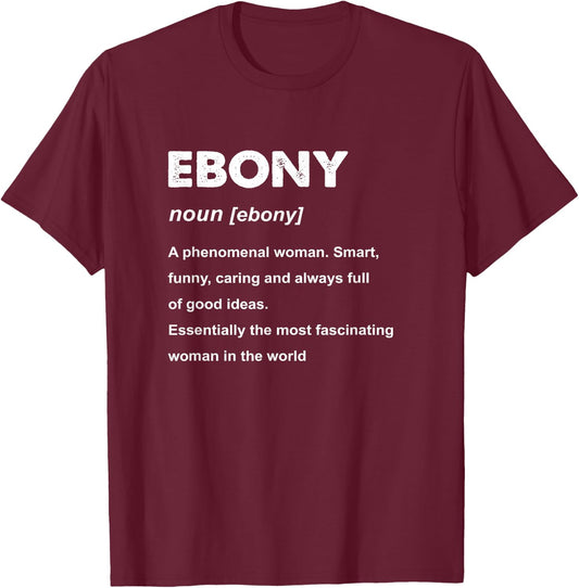 Ebony Name Shirts & Gifts Ebony Name Women's Black Small Letter Print Short Sleeve Classic Fit T-Shirt - T-Shirt | Maroon