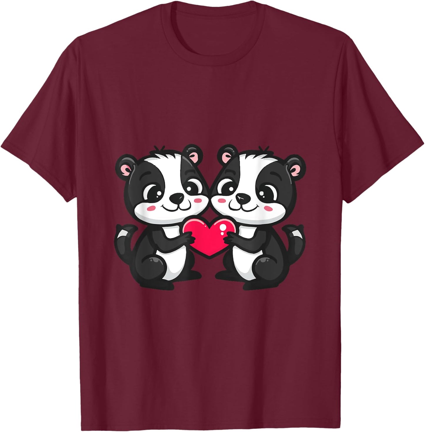 Cute Skunk in Love Couple Heart | Valentines Day T-Shirt - T-Shirt | Maroon