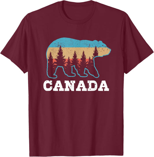 Canada Vintage Grizzly Bear Nature Souvenir Gift T-Shirt - T-Shirt | Maroon