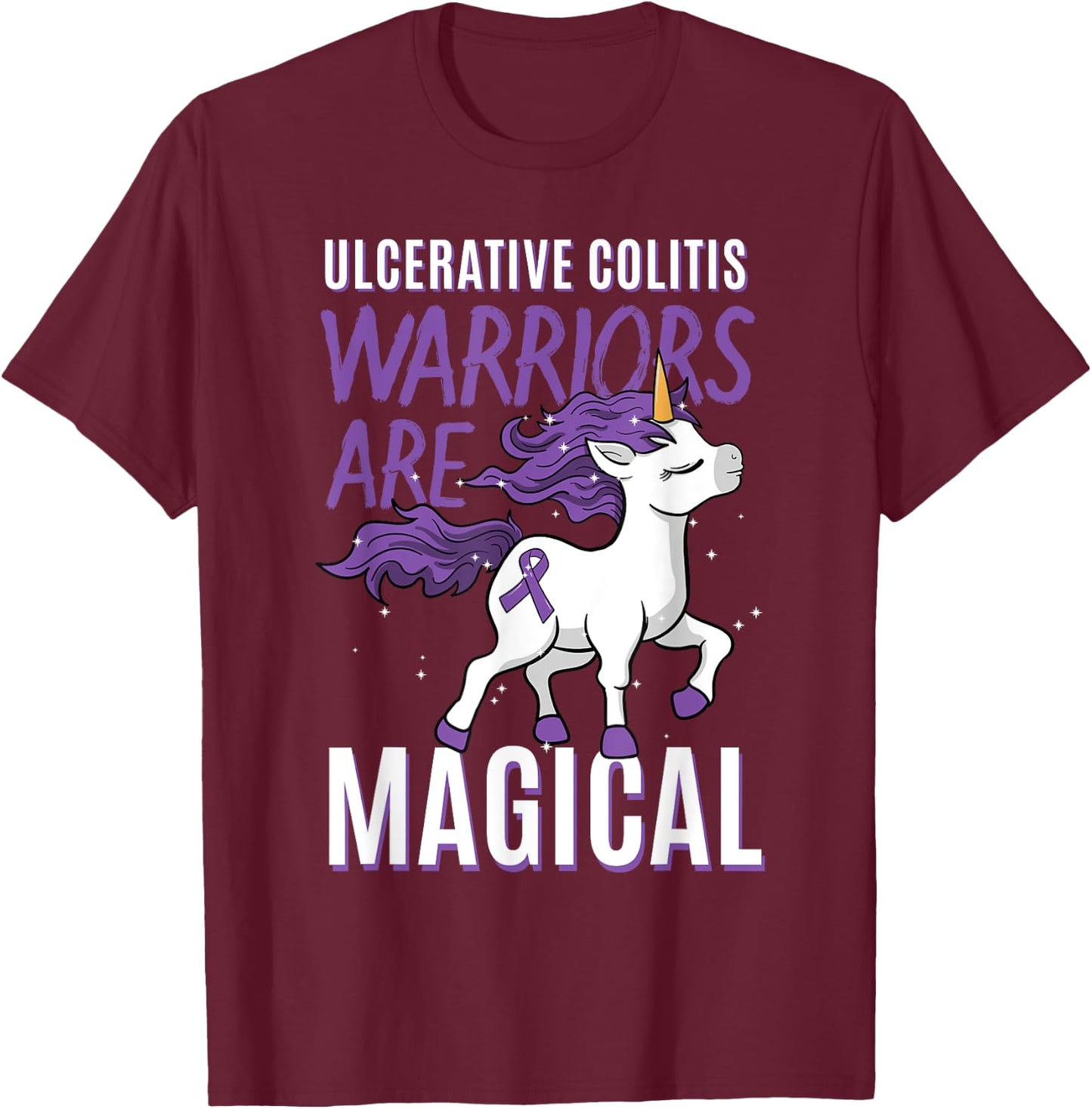 Ulcerative Colitis Awareness IBD Unicorn Purple Ribbon Gift T-Shirt - T-Shirt | Maroon