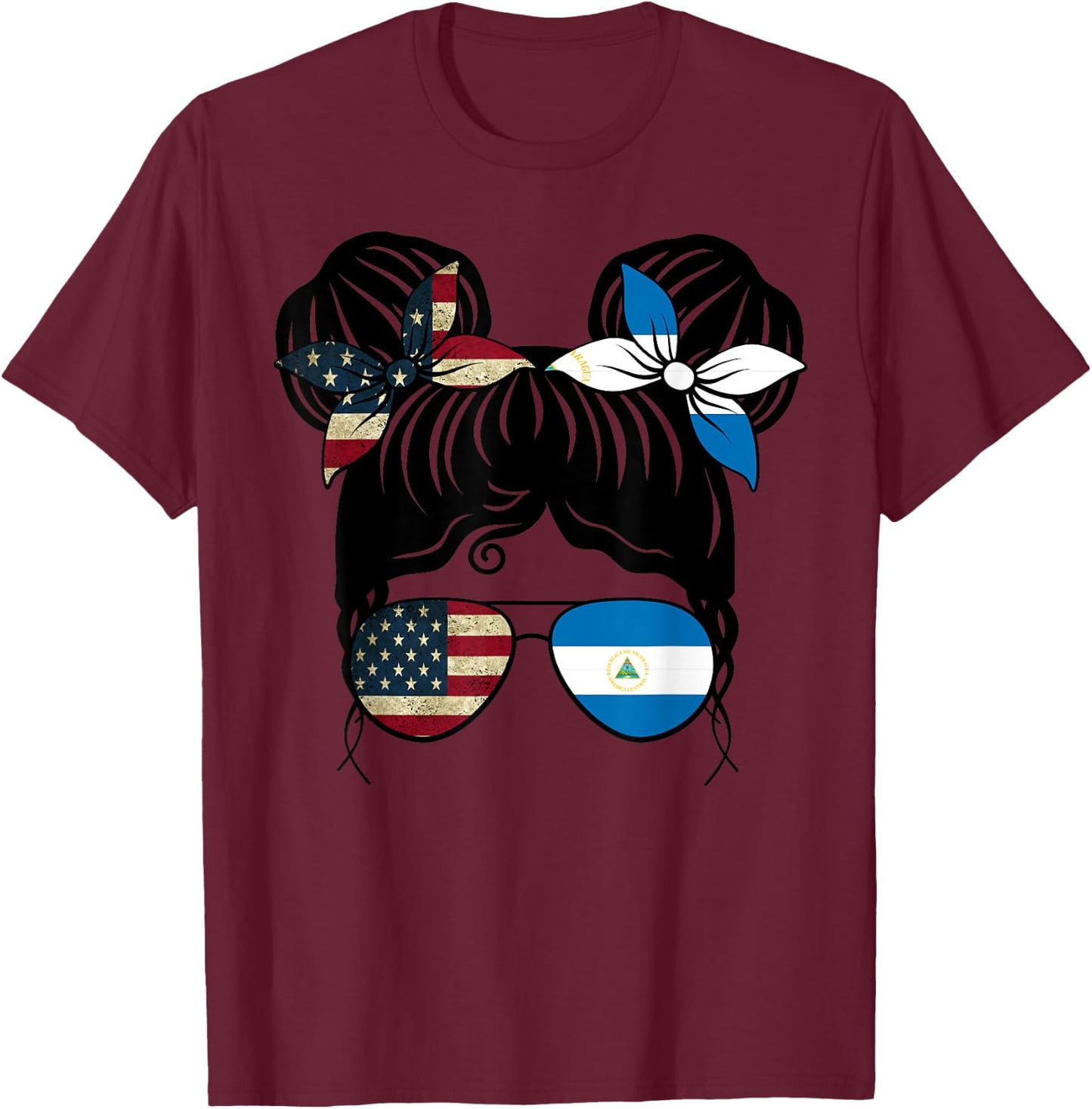 Half American Half Nicaraguan Girl USA Nicaragua Flag Kids T-Shirt - T-Shirt | Maroon