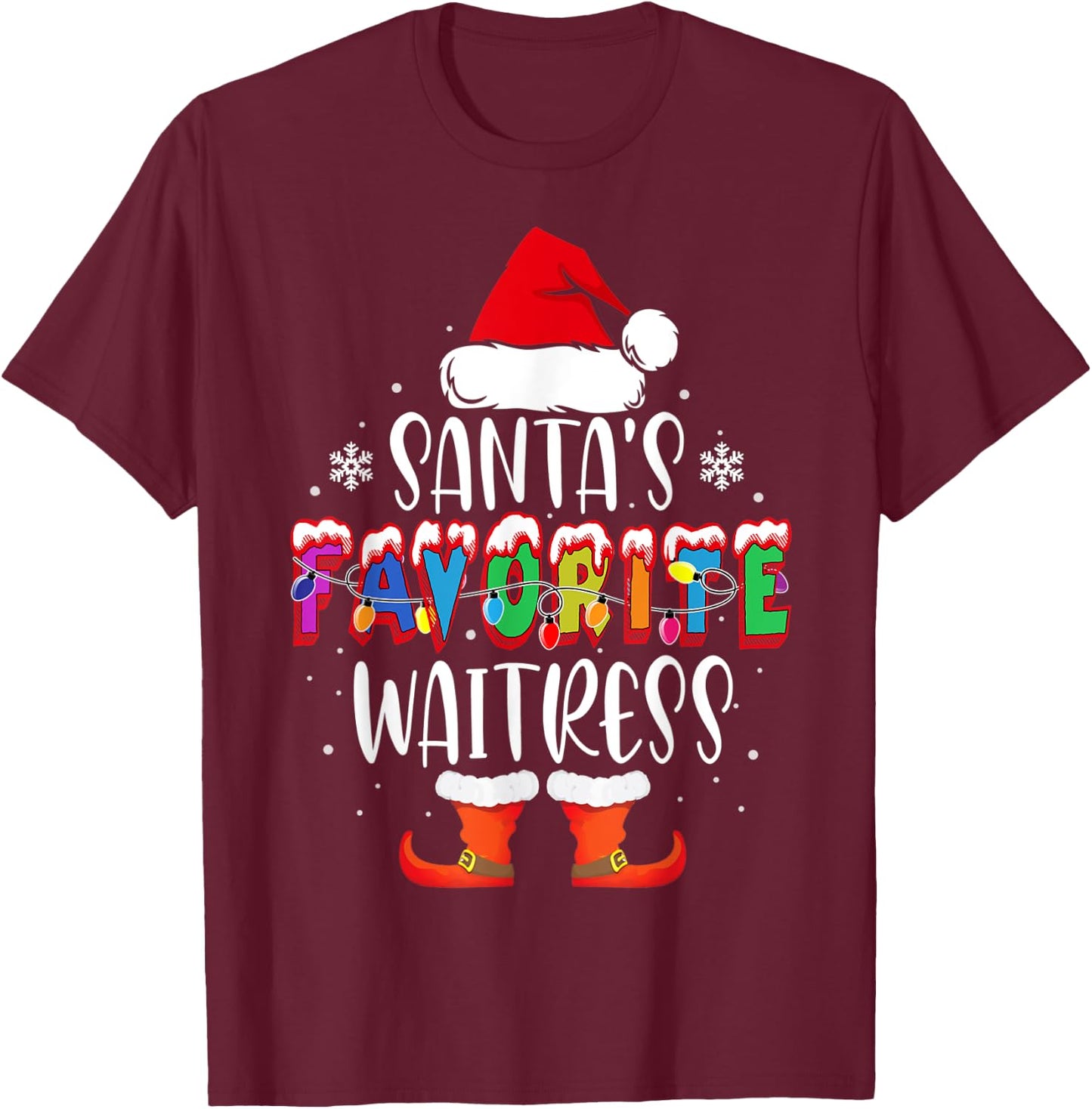 Santa's Favorite Waitress Funny Christmas Santa Gift T-Shirt - T-Shirt | Maroon