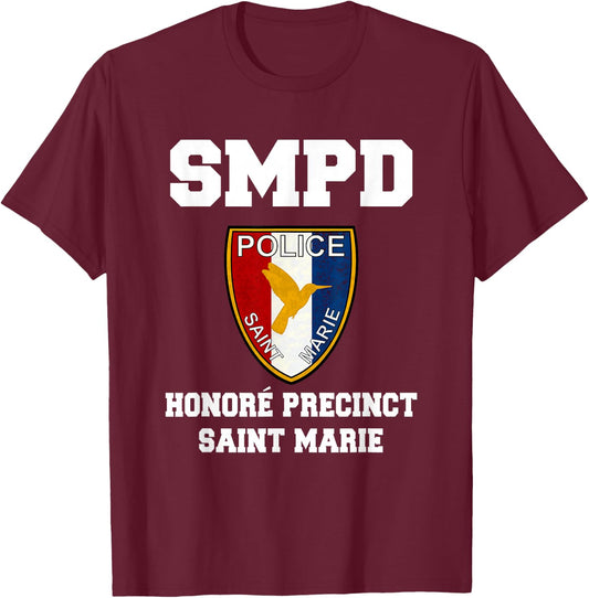 Death Paradise Saint Marie Police Badge T-Shirt - T-Shirt | Maroon
