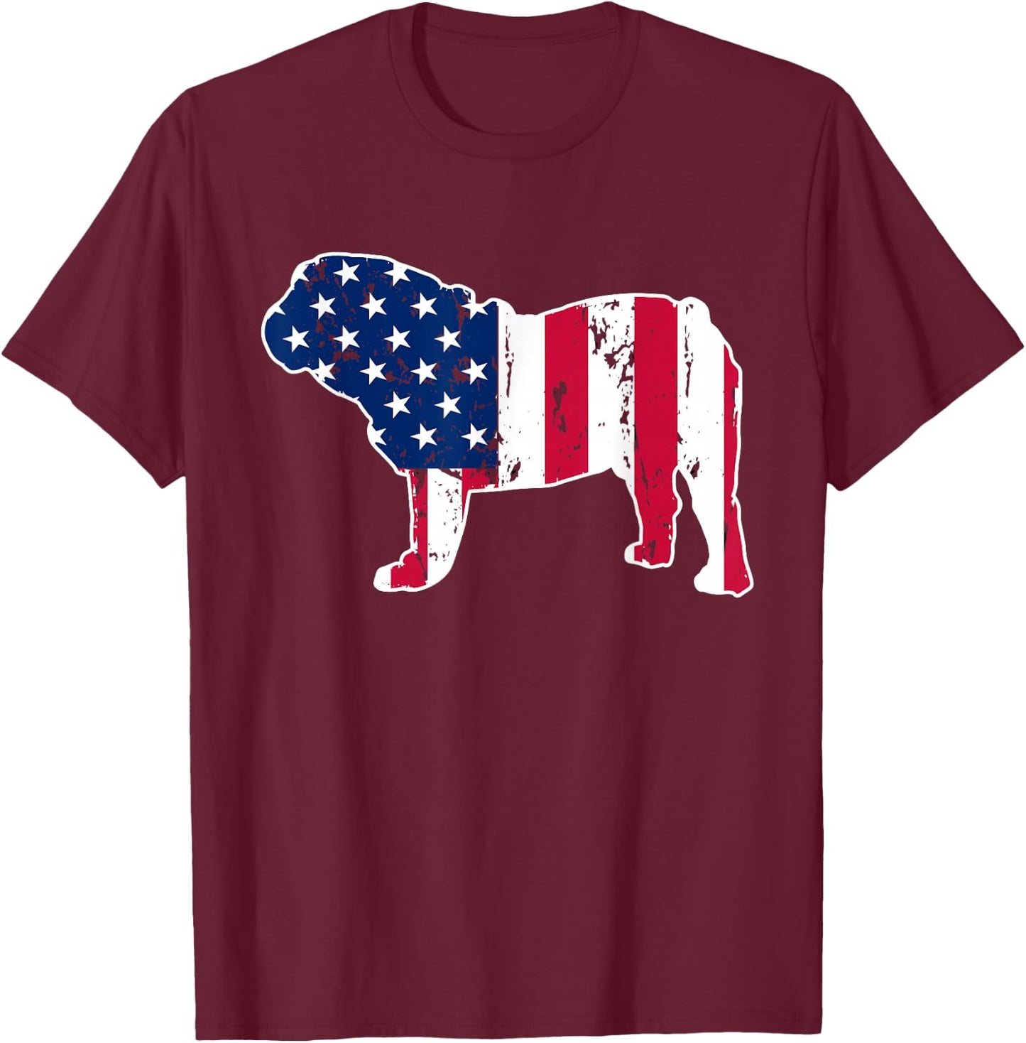 English Bulldog Dog Lovers American Flag 4th of July T-Shirt - T-Shirt | Maroon