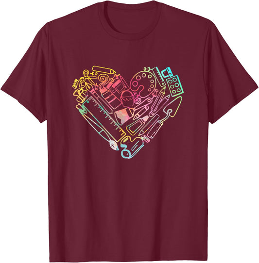 Heart Shape Love Watercolor Art Teacher Artists Painter T-Shirt - T-Shirt | Maroon