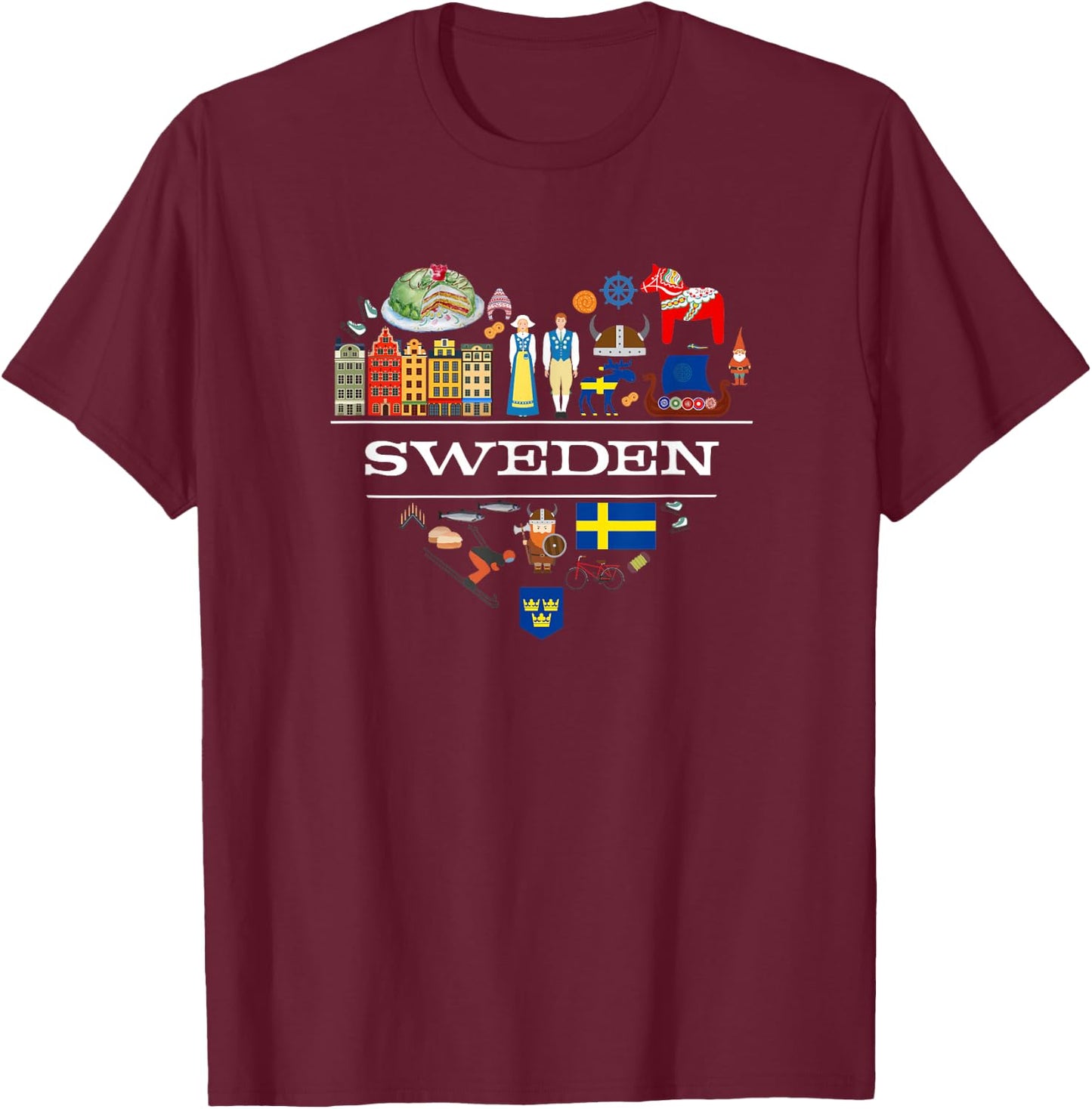 Swedish Heart Travel Gift Swedes T-Shirt - T-Shirt | Maroon