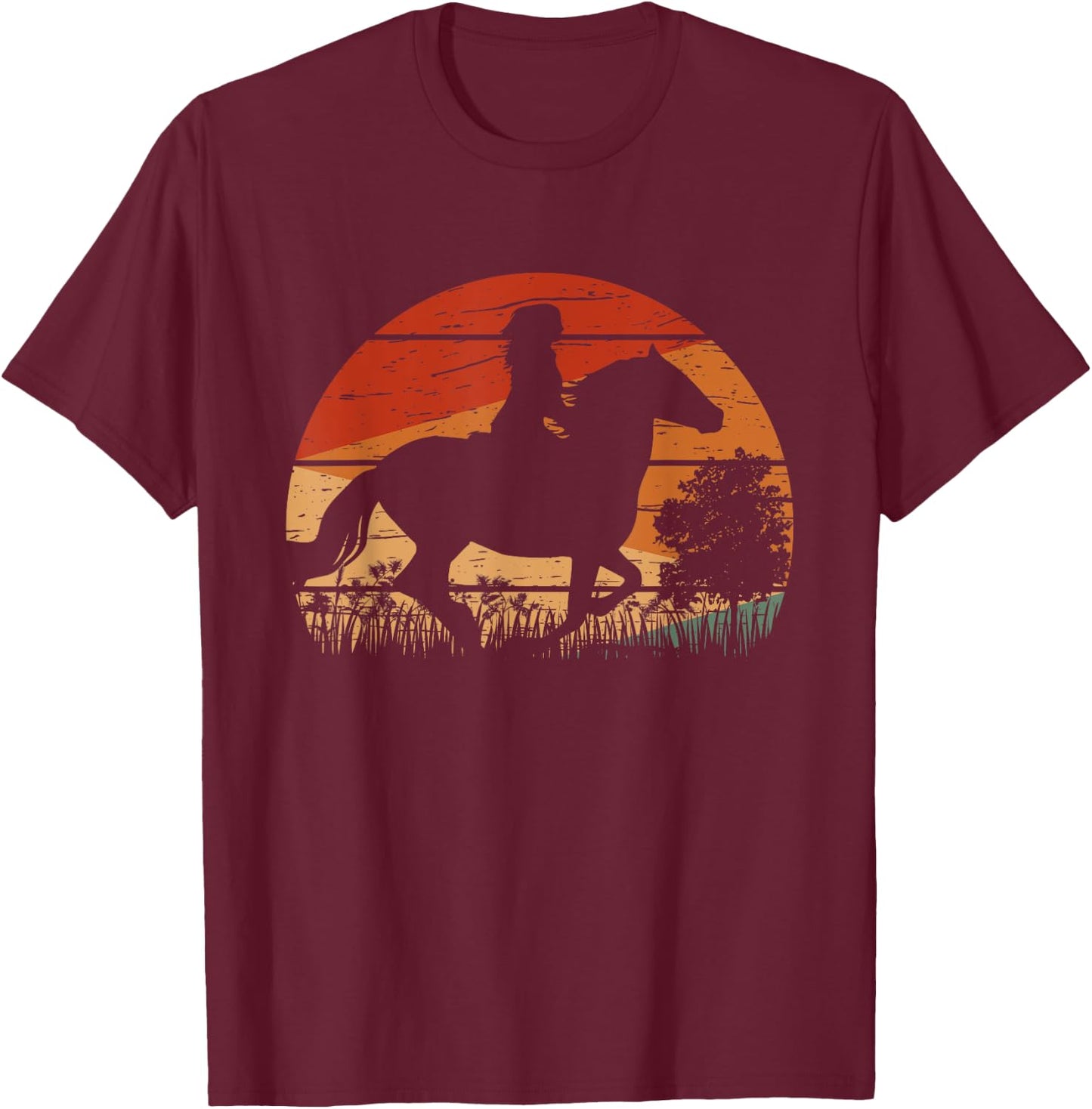 Girl Horse Riding Retro Style Vintage Cowgirl Rodeo Ranch T-Shirt - T-Shirt | Maroon