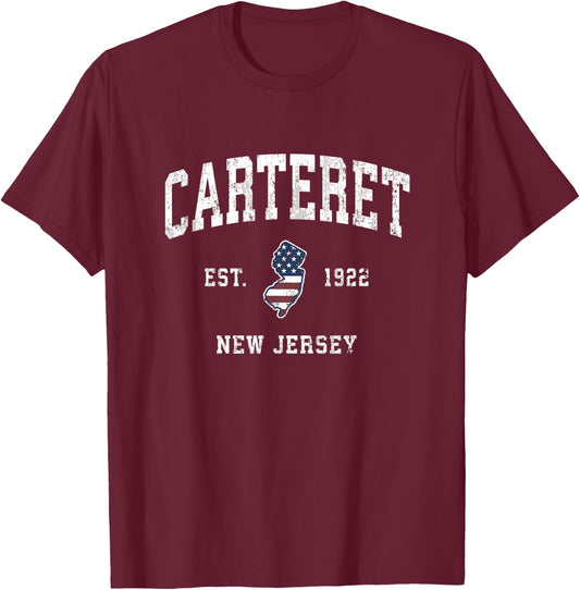 Carteret New Jersey NJ Vintage American Flag Sports Design T-Shirt - T-Shirt | Maroon