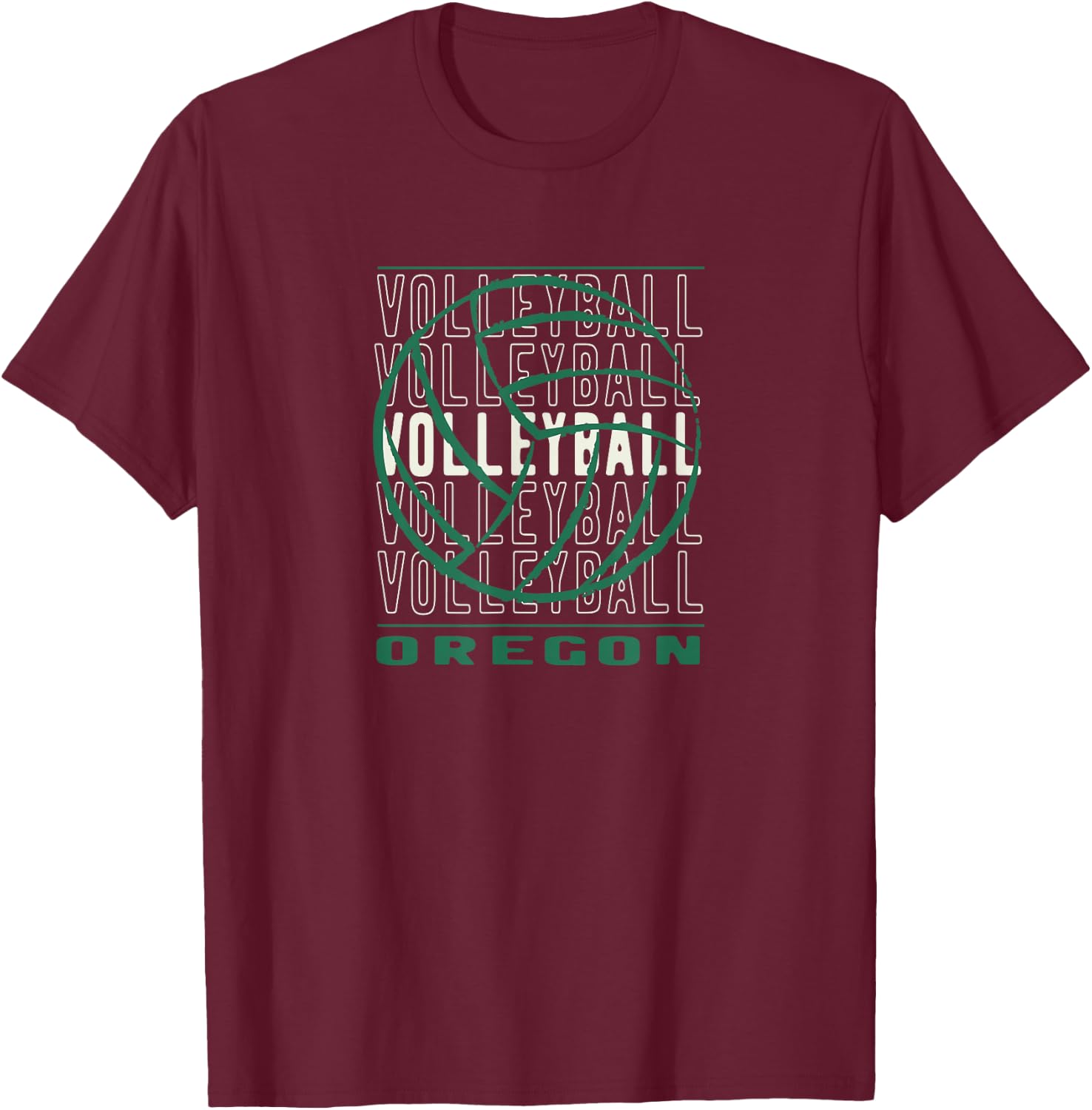 Volleyball Oregon Merch Oregon Volleyball - Black, -Adults, Small, Short Sleeve, Classic Fit, , Modern Graphic, Christmas, Graphic, Volleyball, Cotton Blend T-Shirt - T-Shirt | Maroon