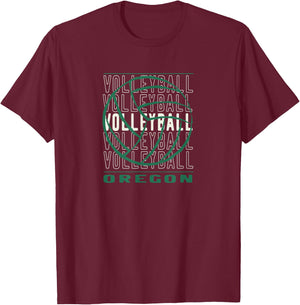 Volleyball Oregon Merch Oregon Volleyball - Black, -Adults, Small, Short Sleeve, Classic Fit, , Modern Graphic, Christmas, Graphic, Volleyball, Cotton Blend T-Shirt - T-Shirt | Maroon