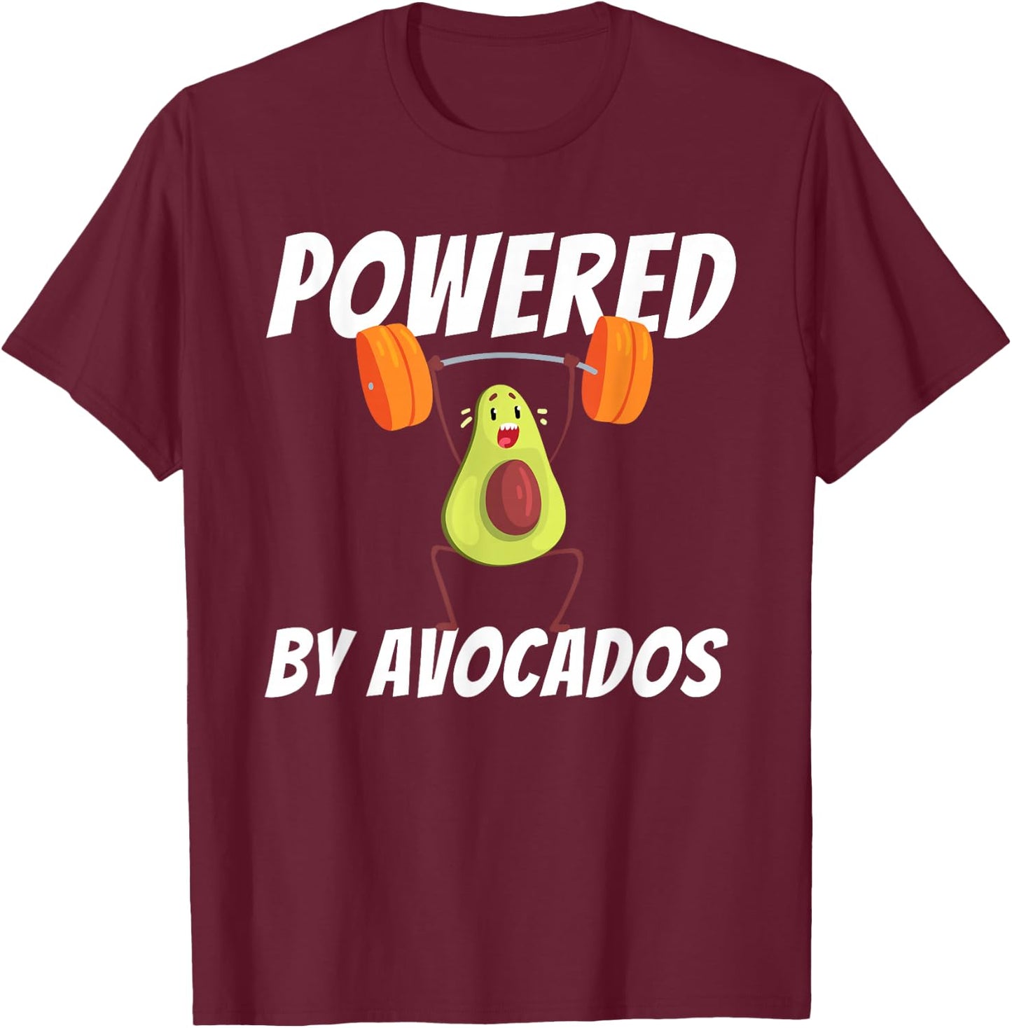 Powered By Avocados Barbell Gym - Avocado Lover & Guacamole T-Shirt - T-Shirt | Maroon