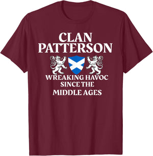 Clan Patterson Scottish Family Kilt Tartan Lion Name T-Shirt - T-Shirt | Maroon