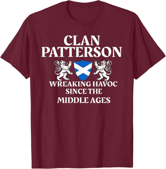 Clan Patterson Scottish Family Kilt Tartan Lion Name T-Shirt - T-Shirt | Maroon