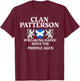 Clan Patterson Scottish Family Kilt Tartan Lion Name T-Shirt - T-Shirt | Maroon