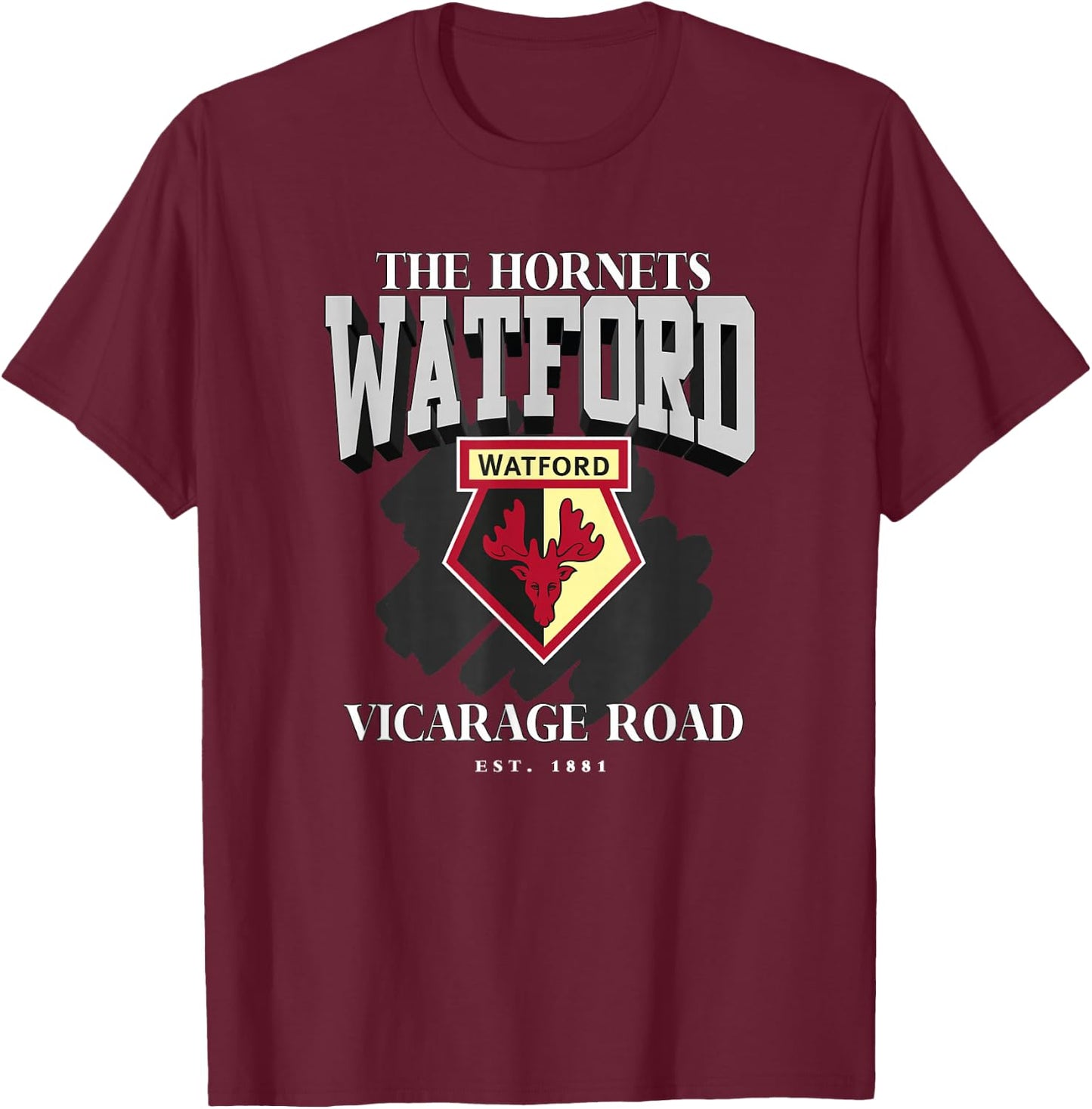 Watford FC The Hornets Vicarage Road Est. 1881 T-Shirt - T-Shirt | Maroon