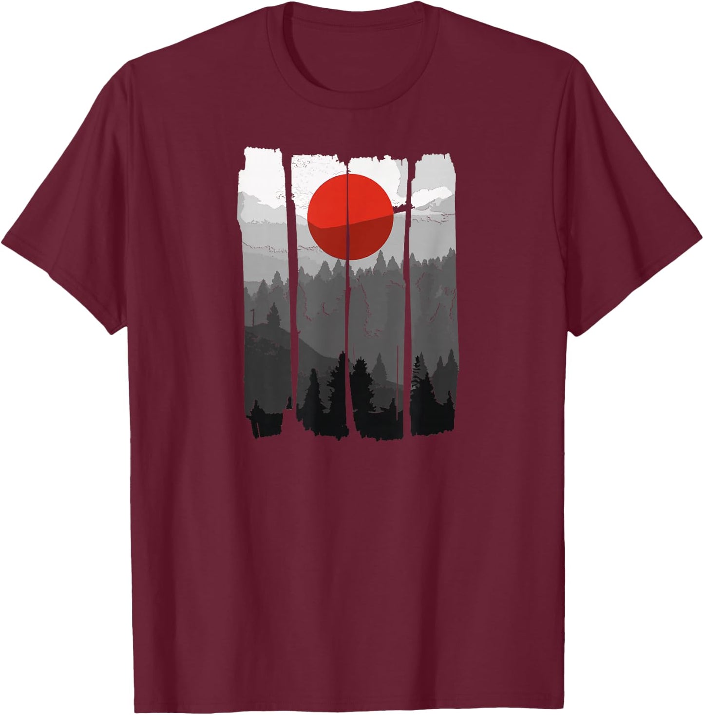 Japanese Sunrise Art Nature Japan Holiday T-Shirt - T-Shirt | Maroon
