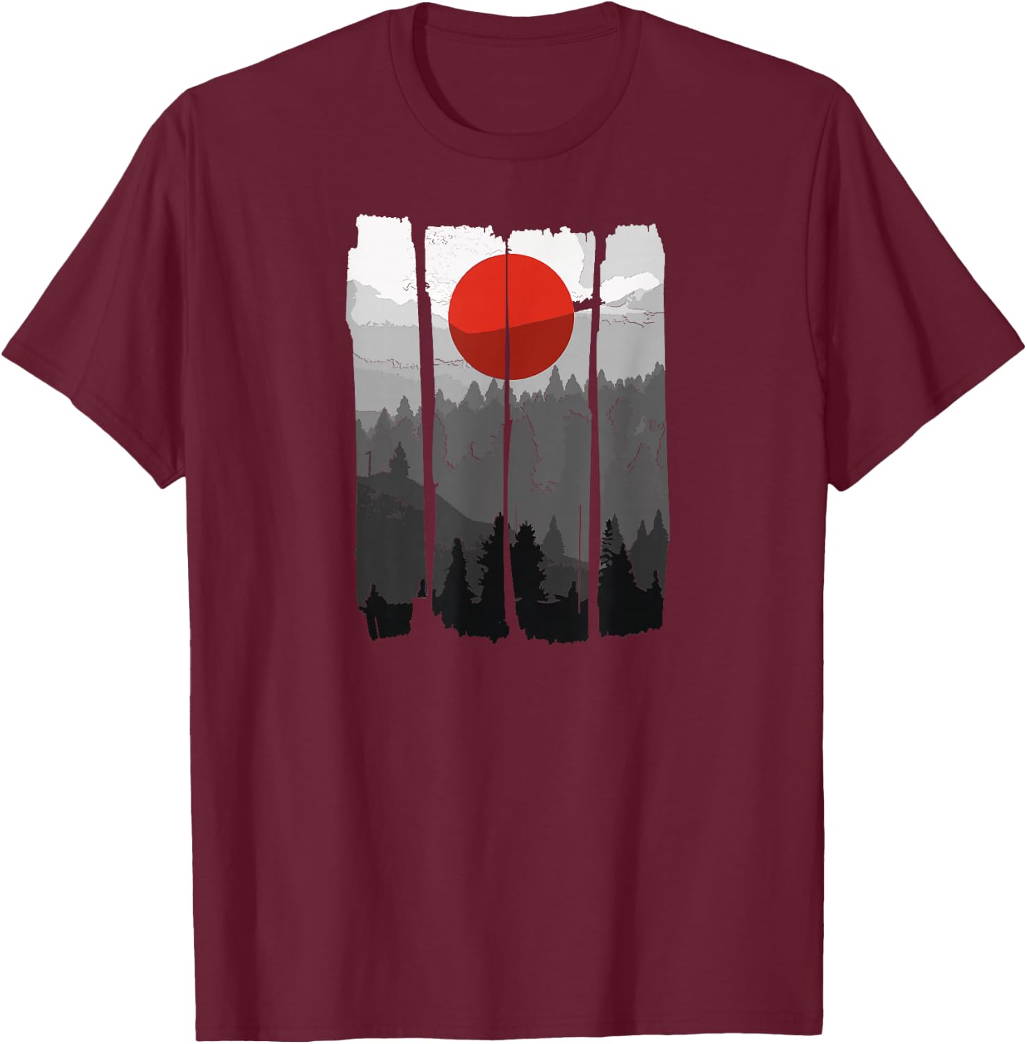 Japanese Sunrise Art Nature Japan Holiday T-Shirt - T-Shirt | Maroon