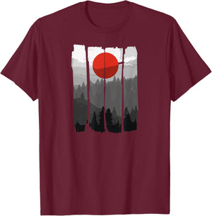 Japanese Sunrise Art Nature Japan Holiday T-Shirt - T-Shirt | Maroon