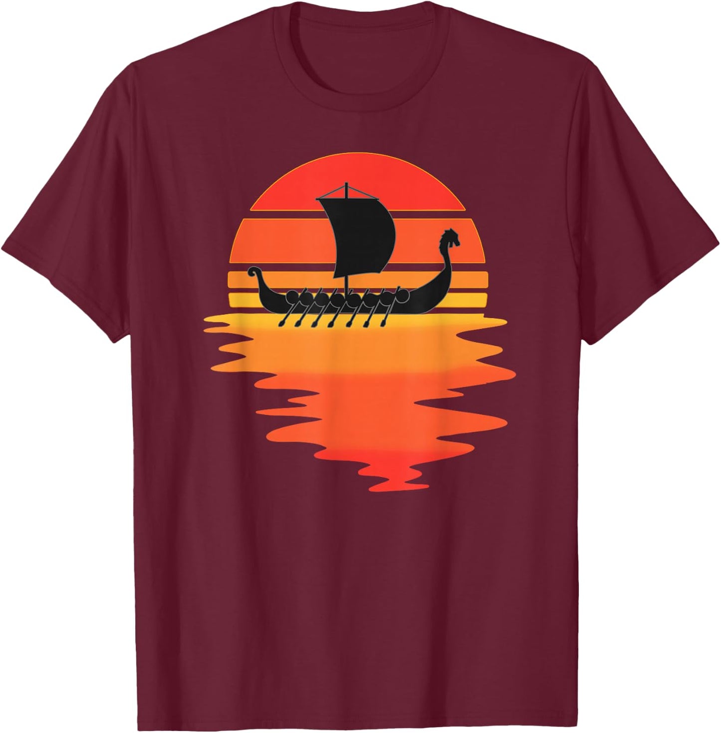 Retro Viking Ship - Cool Water Sunset Ancient Norse T-Shirt - T-Shirt | Maroon