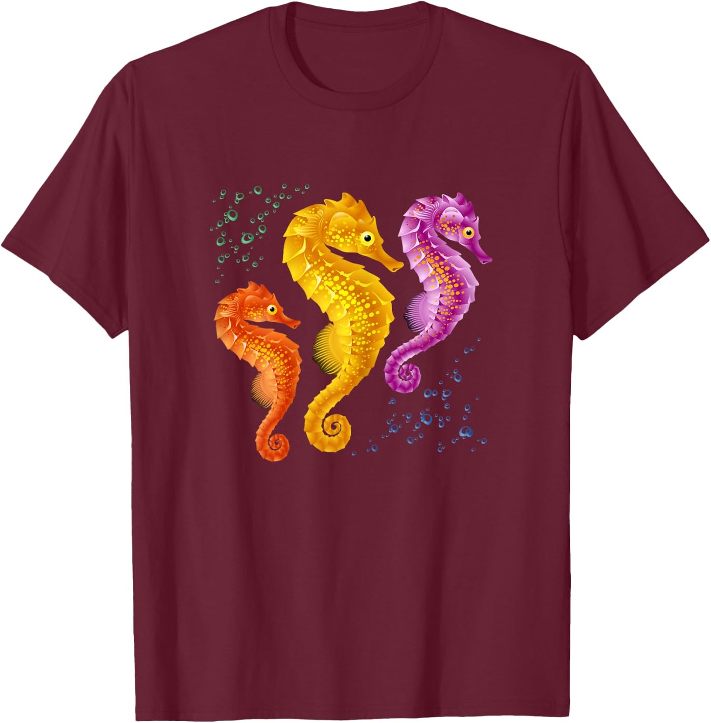 Girls Seahorse Retro Vintage Marine Fish T-Shirt - T-Shirt | Maroon