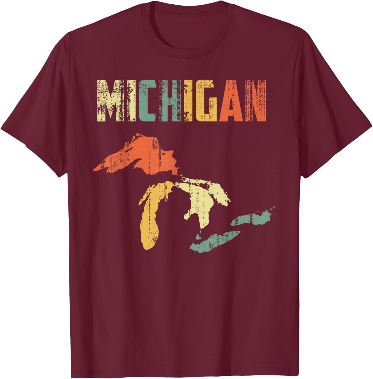 The Great Lakes Largest Water Retro Color Michigan MI Pride Small T-Shirt - T-Shirt | Maroon
