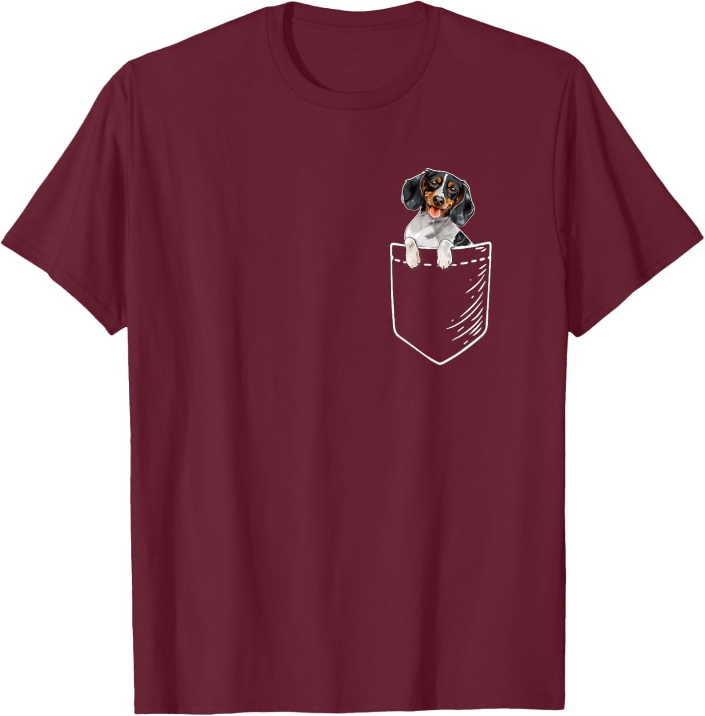 Funny Kids Pocket Piebald Dachshund Lover T-Shirt - T-Shirt | Maroon