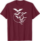 Halloween Swarm of Bats Full Moon Spooky Vintage Art Graphic T-Shirt - T-Shirt | Maroon