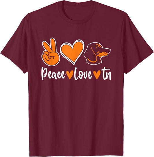 Peace Love Tn Hound Orange Tennessee Dog Lover T-Shirt - T-Shirt | Maroon