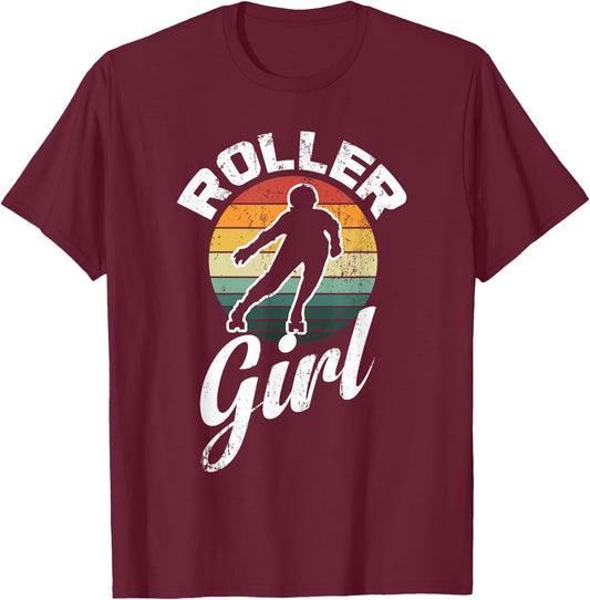 Funny Roller Girl Skating Derby 70's 80's Retro Skater Gifts T-Shirt - T-Shirt | Maroon