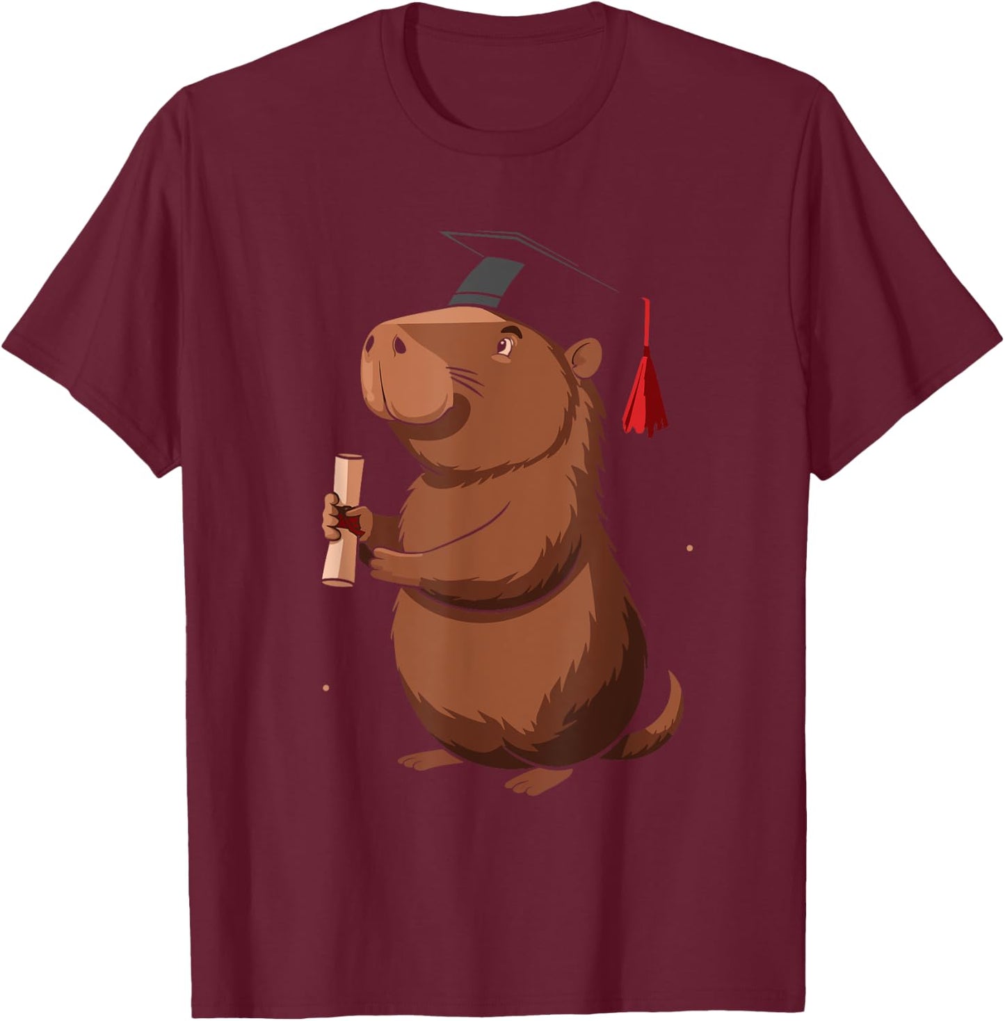 Funny Capybara Graduation Class of 2024 Graduate Hat T-Shirt - T-Shirt | Maroon