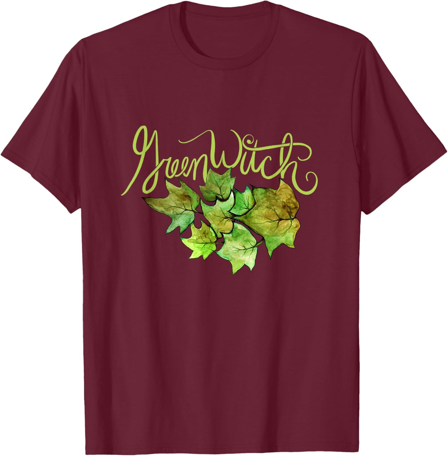 Green Witch Ivy Leaves Design Natures T-Shirt - T-Shirt | Maroon