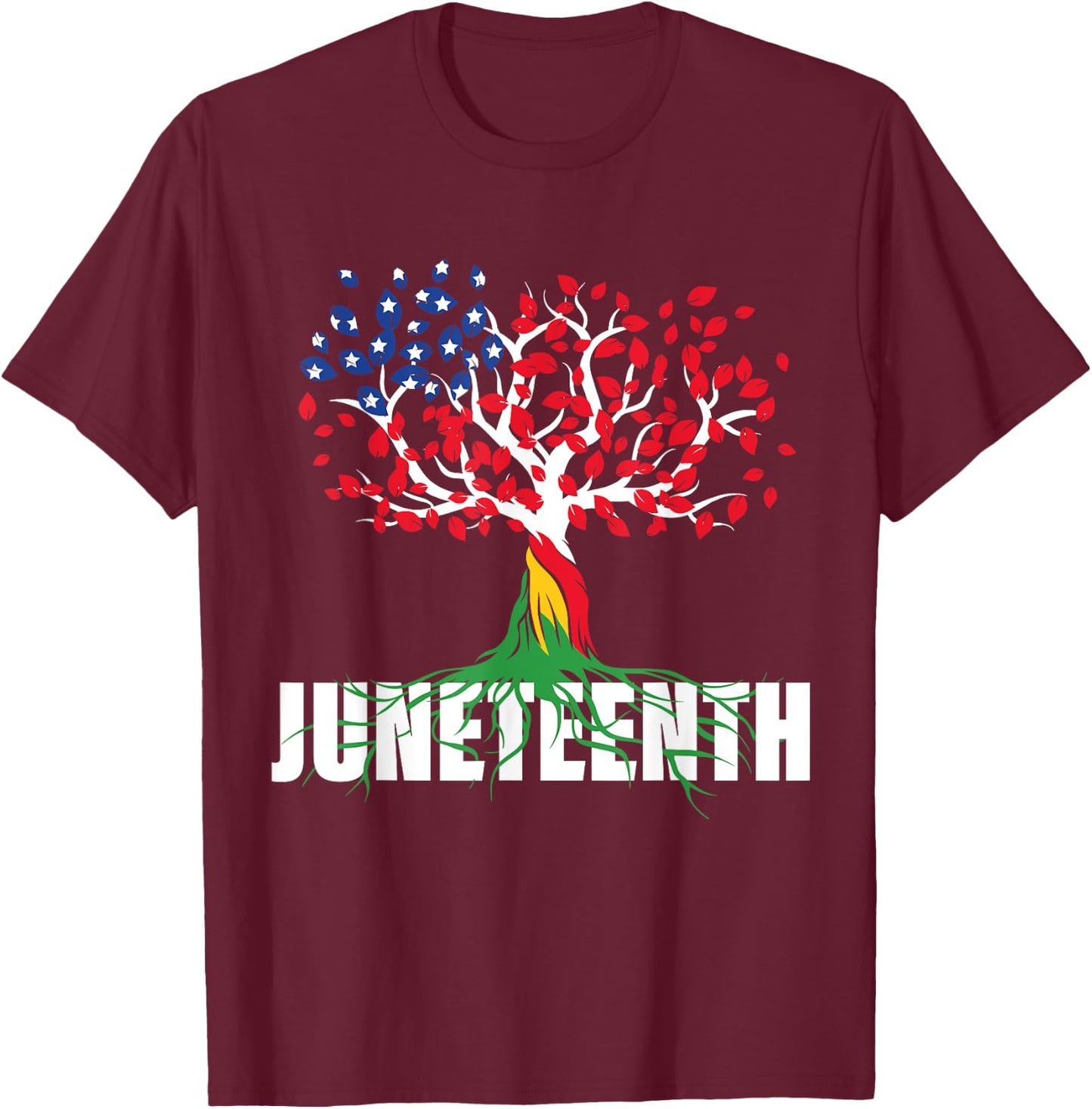 American Grown African Root Tree Juneteenth Black Freedom T-Shirt - T-Shirt | Maroon