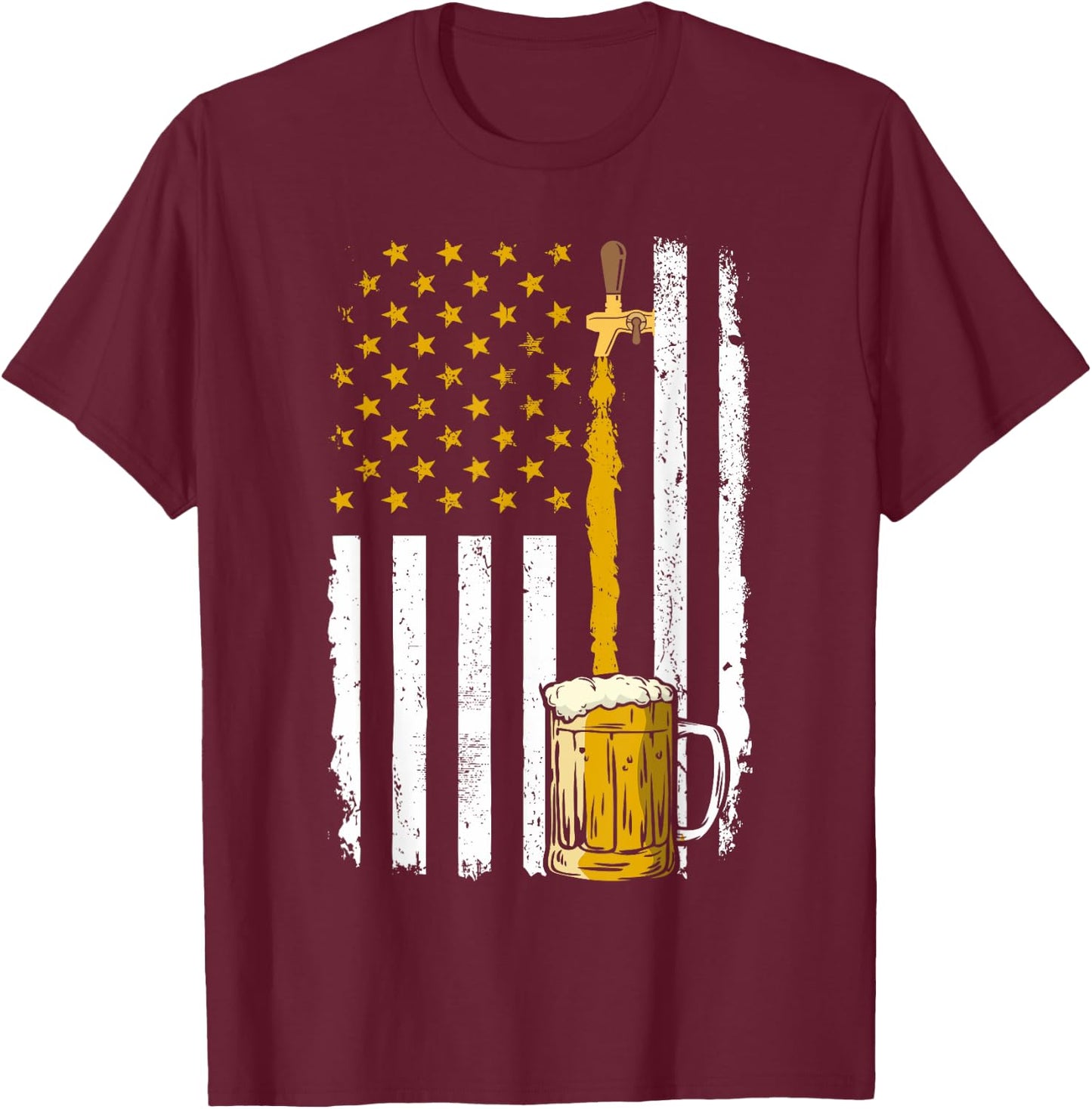 Pouring Beer American Flag Vintage 4th of July Craft Brewery Men T-Shirt - T-Shirt | Maroon