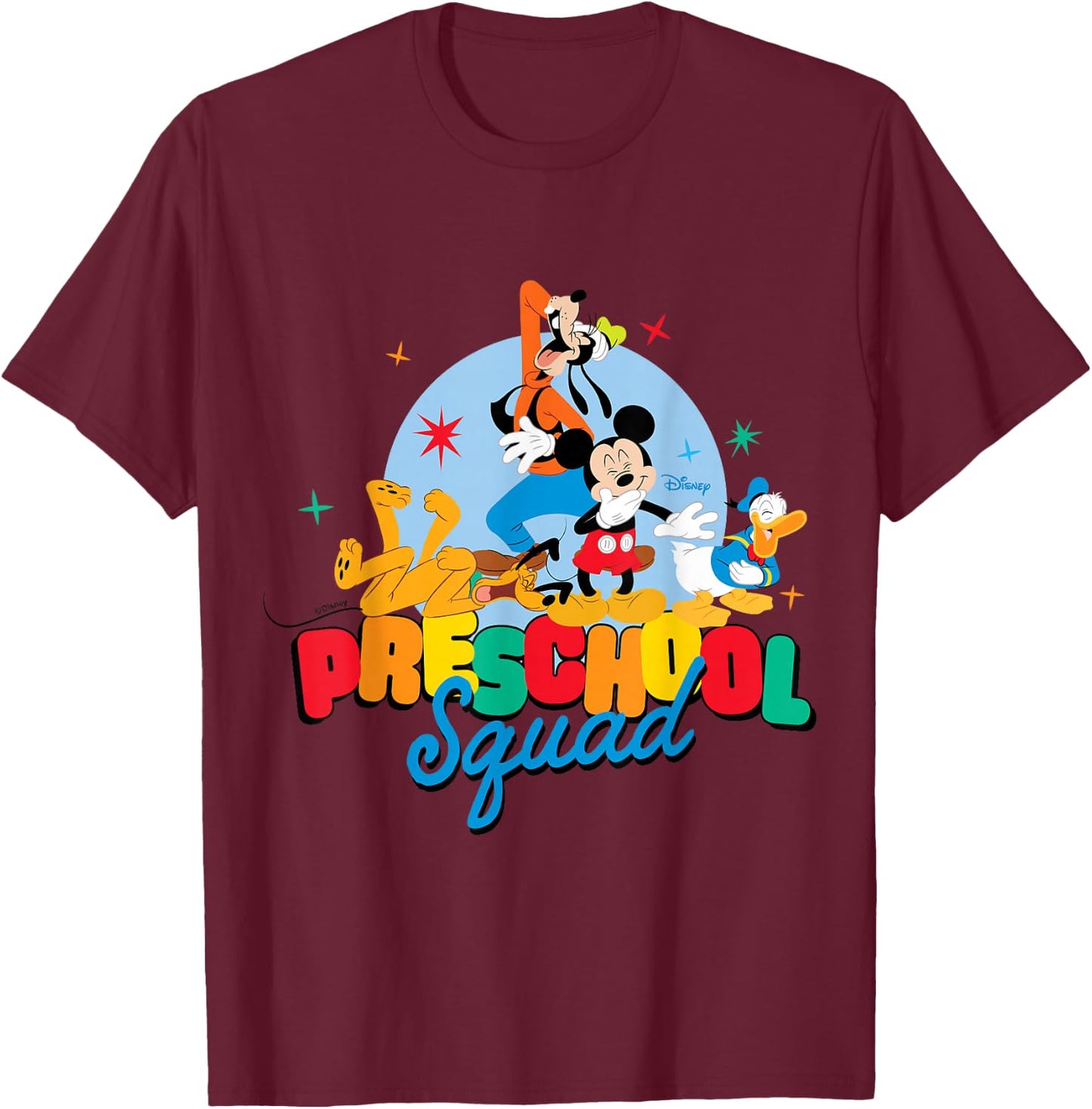 Mickey & Friends - Preschool Squad Mickey Goofy Donald Pluto T-Shirt - T-Shirt | Maroon