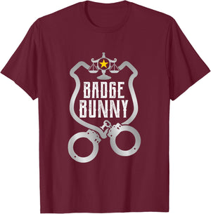 Funny Badge Police Hand Cuffs Bunny Law Enforcement T-Shirt - T-Shirt | Maroon