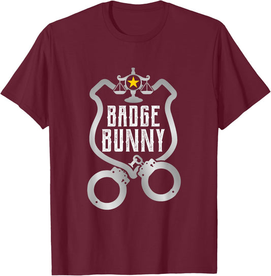 Funny Badge Police Hand Cuffs Bunny Law Enforcement T-Shirt - T-Shirt | Maroon