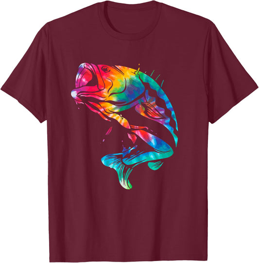 Fish Tie Dye Bass Large Mouth Bass Fishing Fisherman T-Shirt - T-Shirt | Maroon