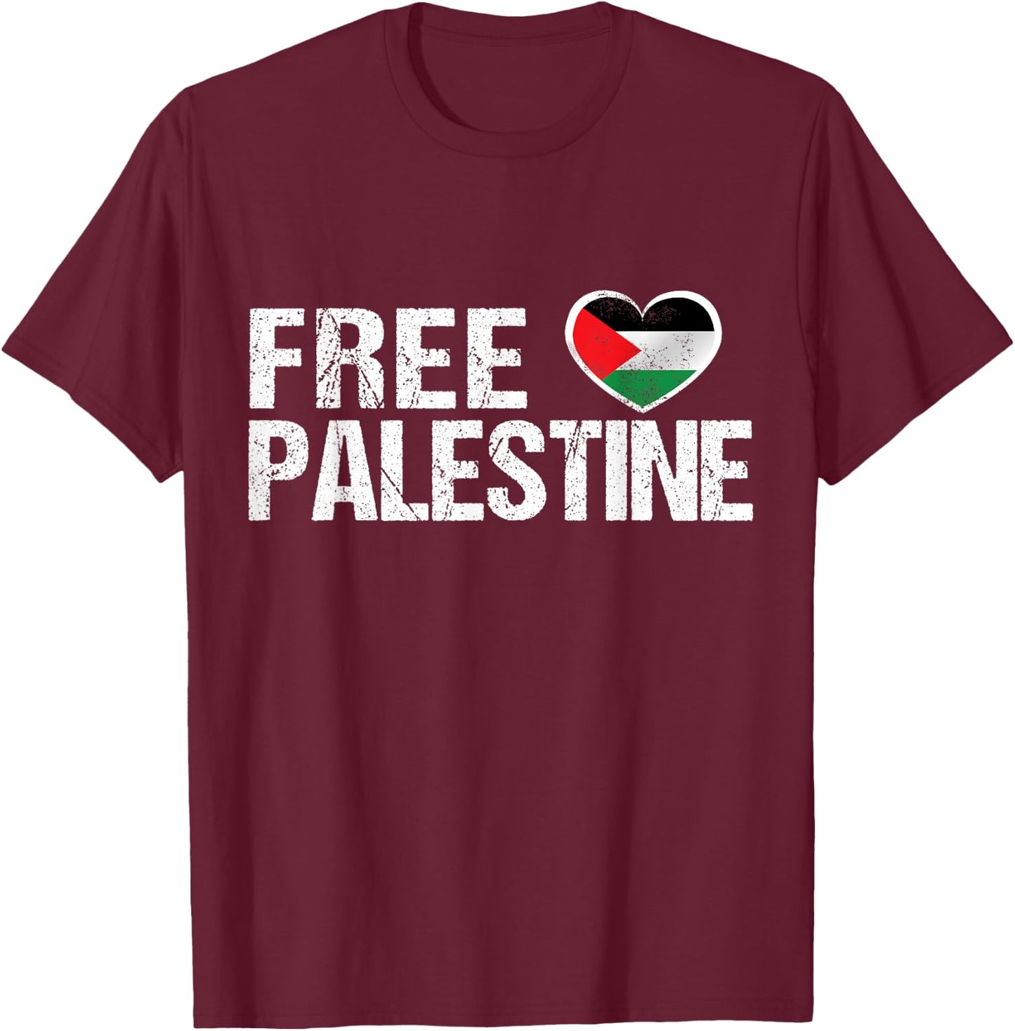 Palestine Flag Heart Free Palestine T-Shirt - T-Shirt | Maroon