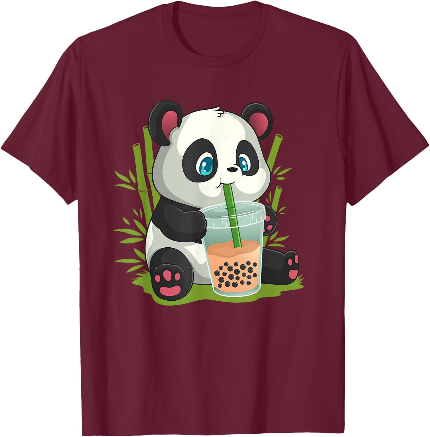 Kawaii Cute Anime Panda Otaku Japanese Bubble Boba T-Shirt - T-Shirt | Maroon