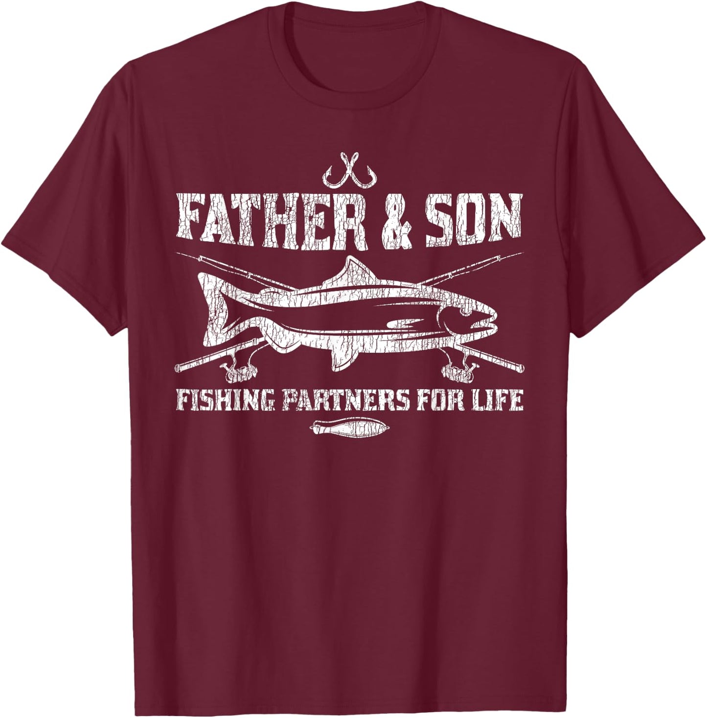 Vintage Partner For Life Father Son Dad Kid Matching Fishing T-Shirt - T-Shirt | Maroon